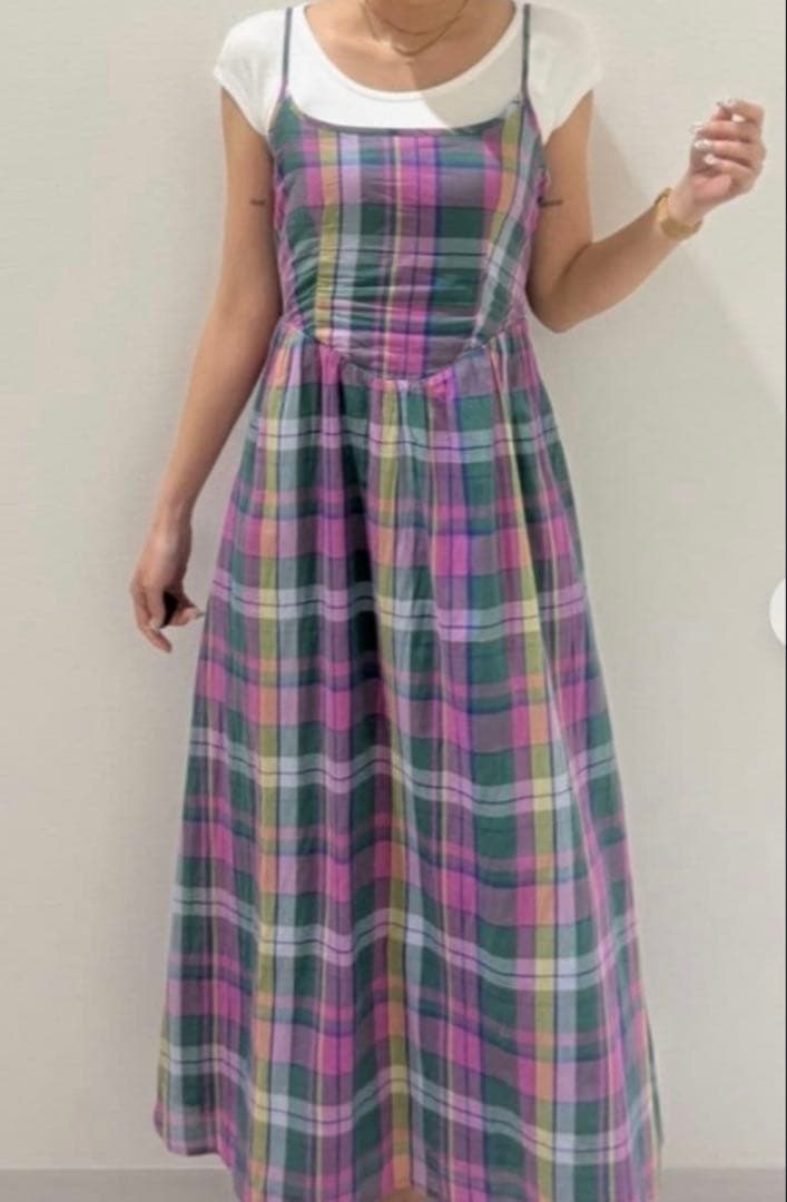 GAPギャップ リネンブレンド マキシドレス チェックワンピース M — image 3