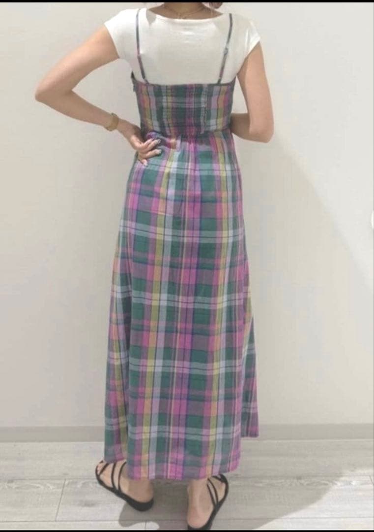 GAPギャップ リネンブレンド マキシドレス チェックワンピース M — image 4