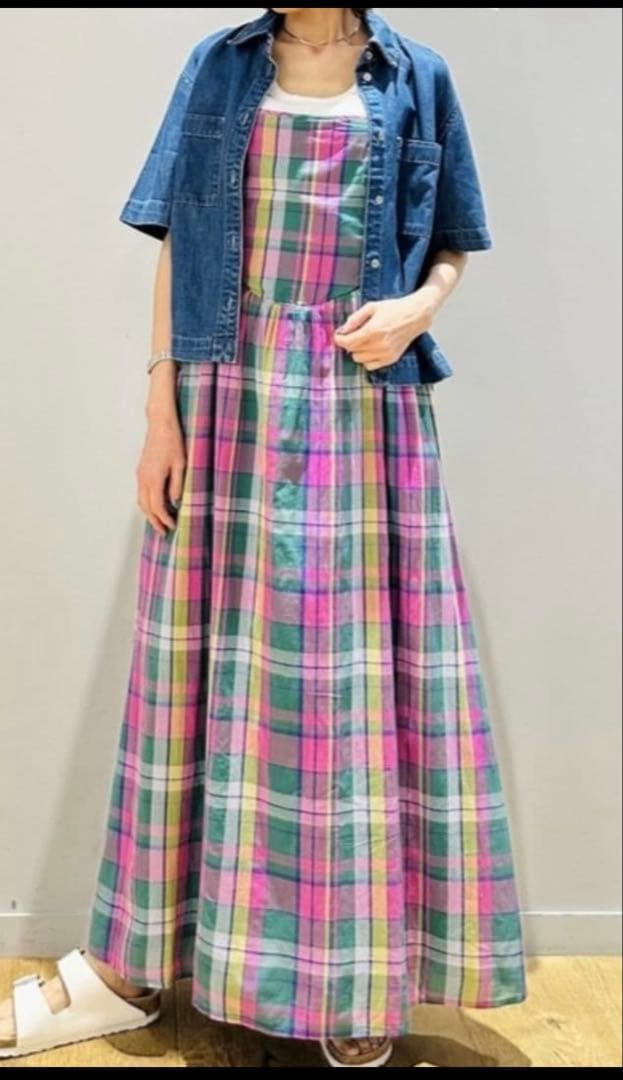 GAPギャップ リネンブレンド マキシドレス チェックワンピース M — image 5