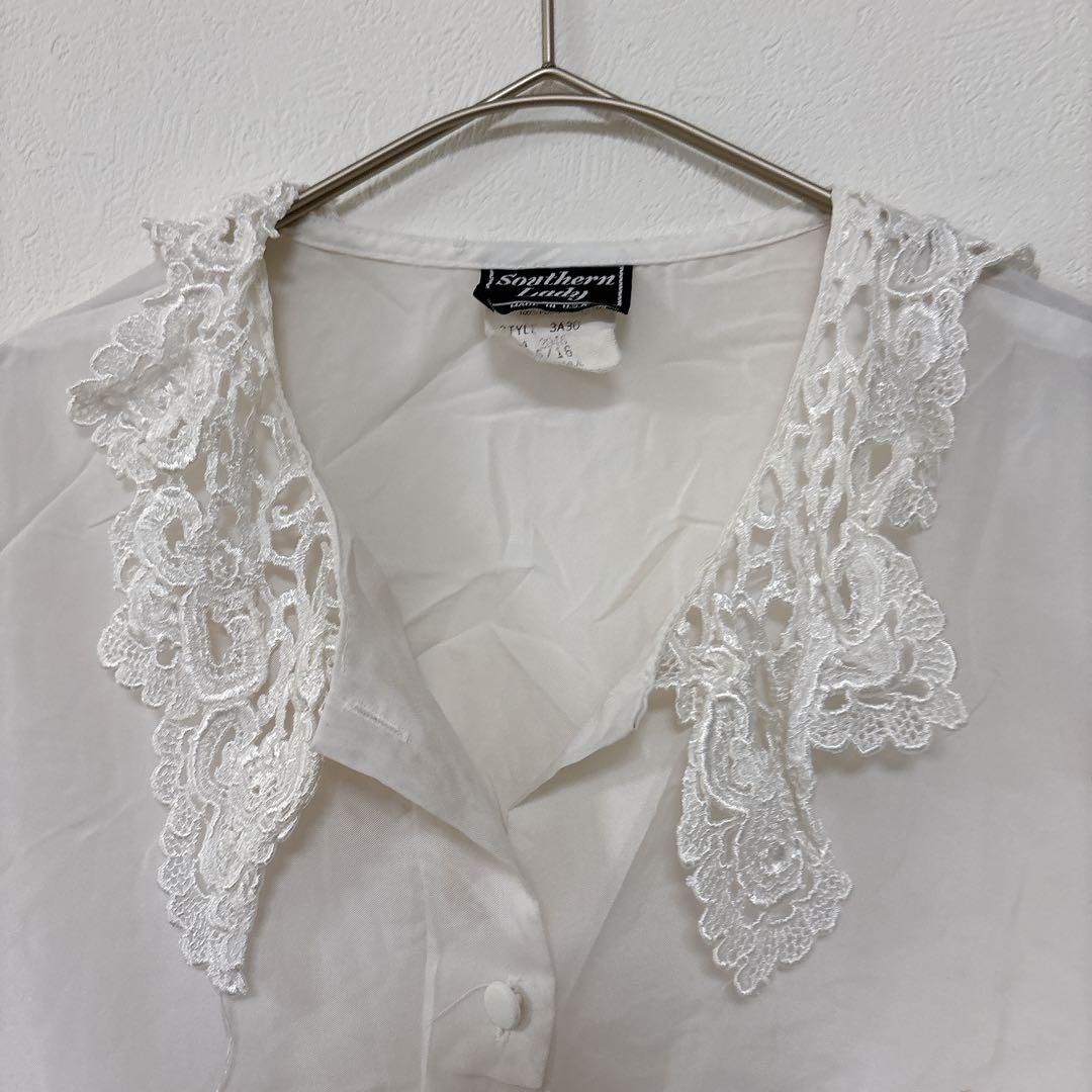 一点物❣️Southern Lady ホワイト七分袖シャツ　レース襟 — image 4