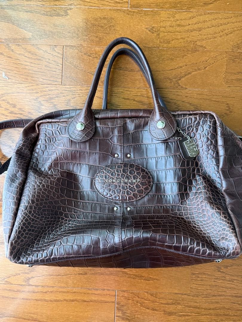 LONGCHAMP クロコ型押し ハンドバッグ ダークブラウン — image 2