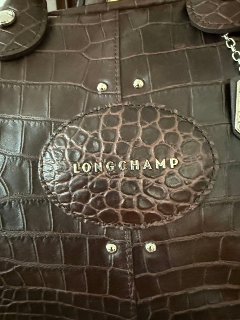 LONGCHAMP クロコ型押し ハンドバッグ ダークブラウン — image 3