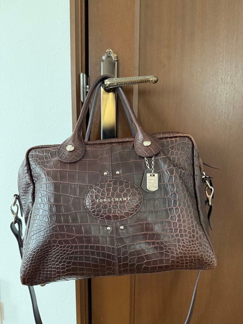 LONGCHAMP クロコ型押し ハンドバッグ ダークブラウン — image 4