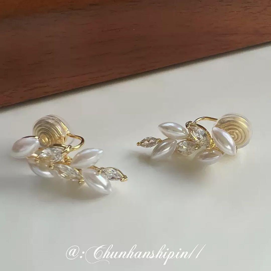 パールイヤリング リーフデザイン レディース アクセサリー 結婚式 前撮り — image 2