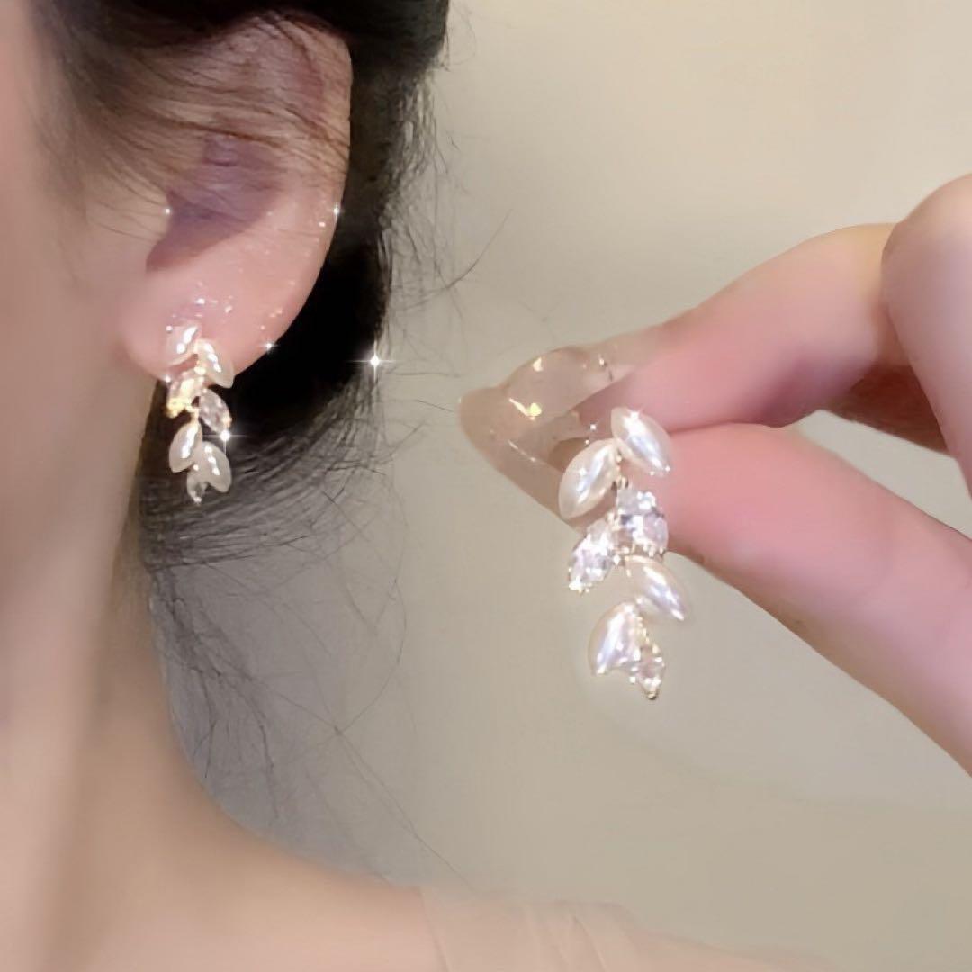 パールイヤリング リーフデザイン レディース アクセサリー 結婚式 前撮り — image 5