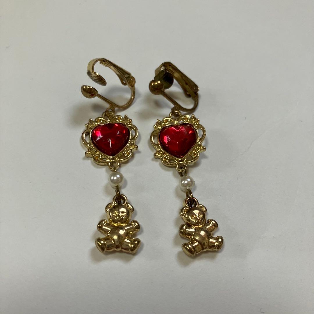 イヤリング　ハート　くま　ゴールド　アクセサリー　レトロ　アンティーク — image 3