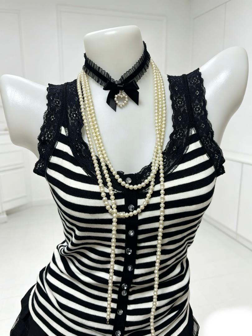 00s coquette fairygrunge 前開き風ボタンボーダーtops — image 2