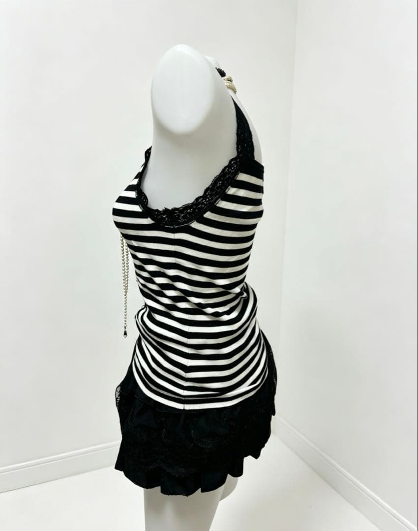 00s coquette fairygrunge 前開き風ボタンボーダーtops — image 3