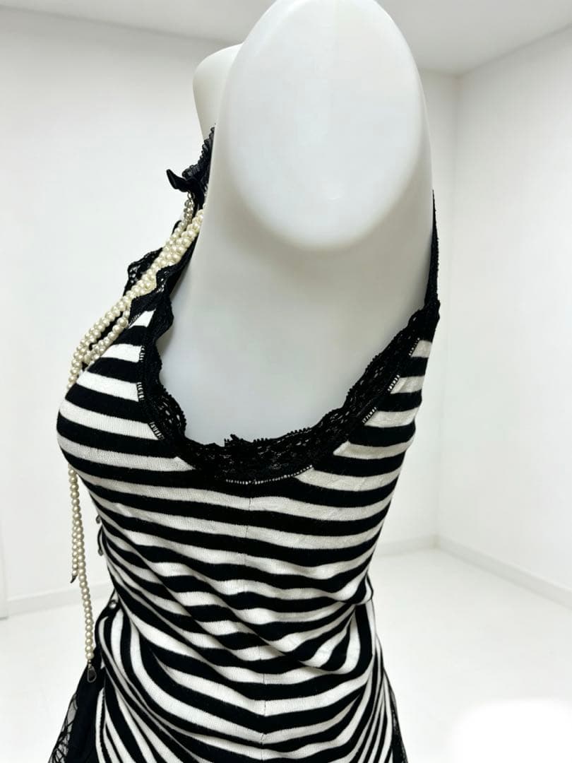 00s coquette fairygrunge 前開き風ボタンボーダーtops — image 4