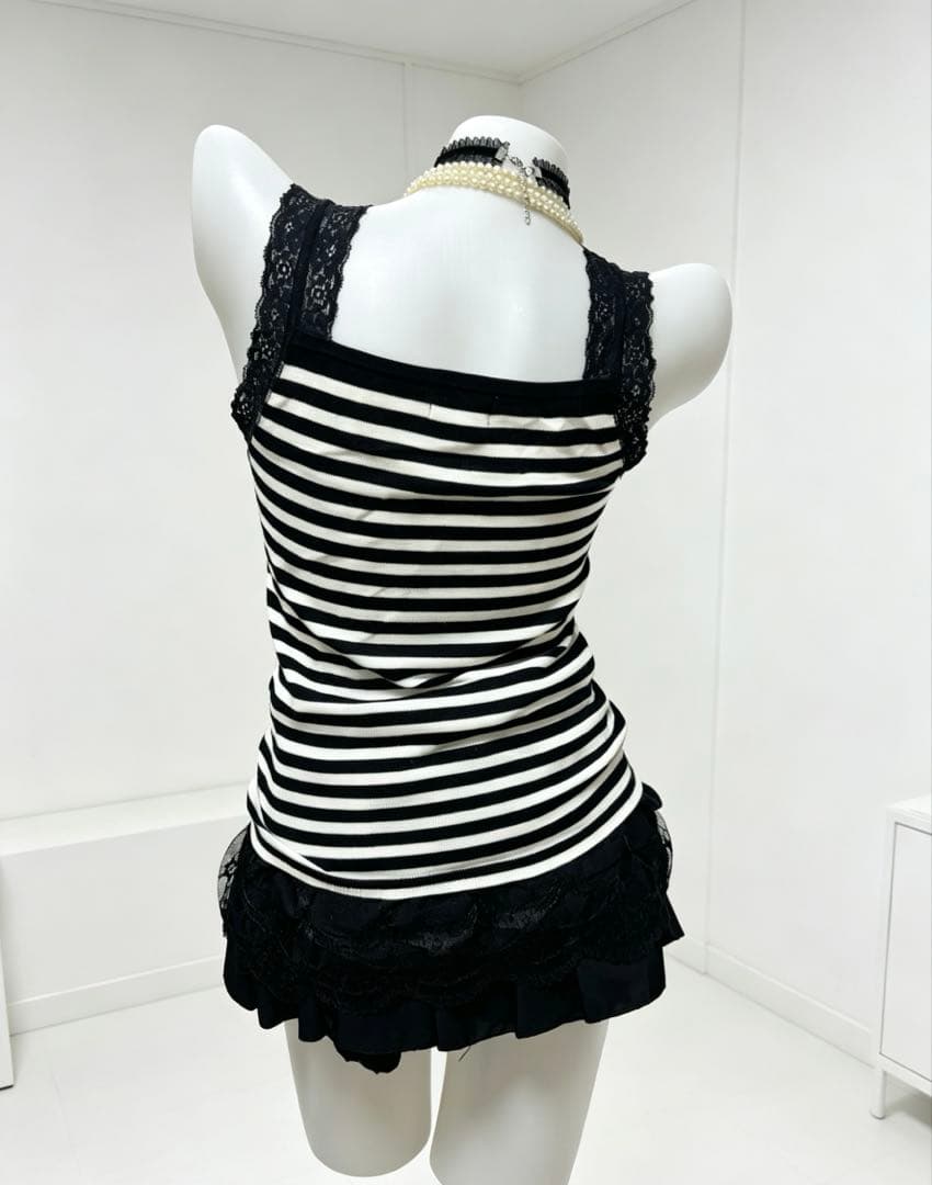 00s coquette fairygrunge 前開き風ボタンボーダーtops — image 5