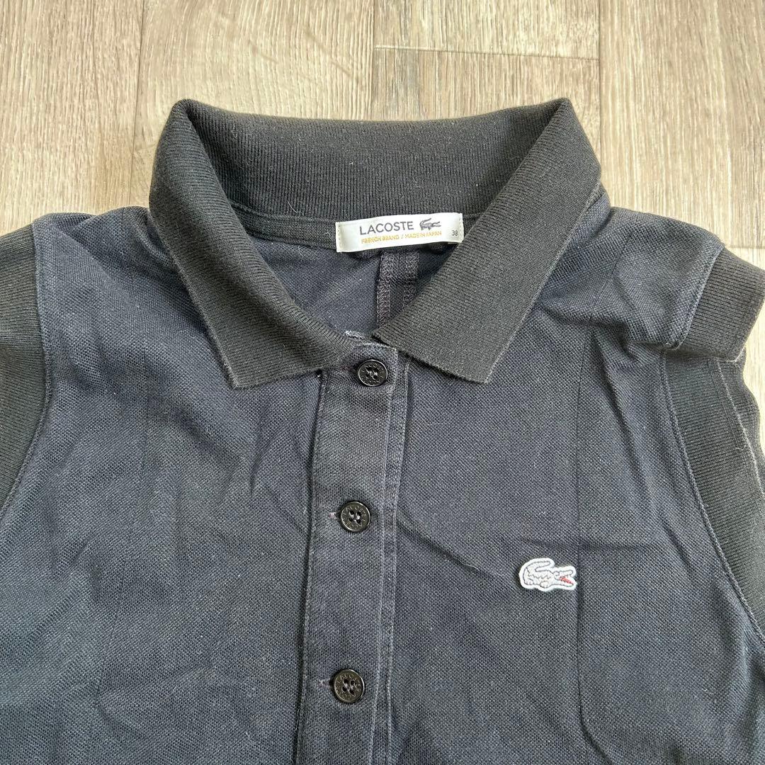 LACOSTE 鹿の子 ノースリーブ ポロワンピース ブラック サイズ38 — image 3