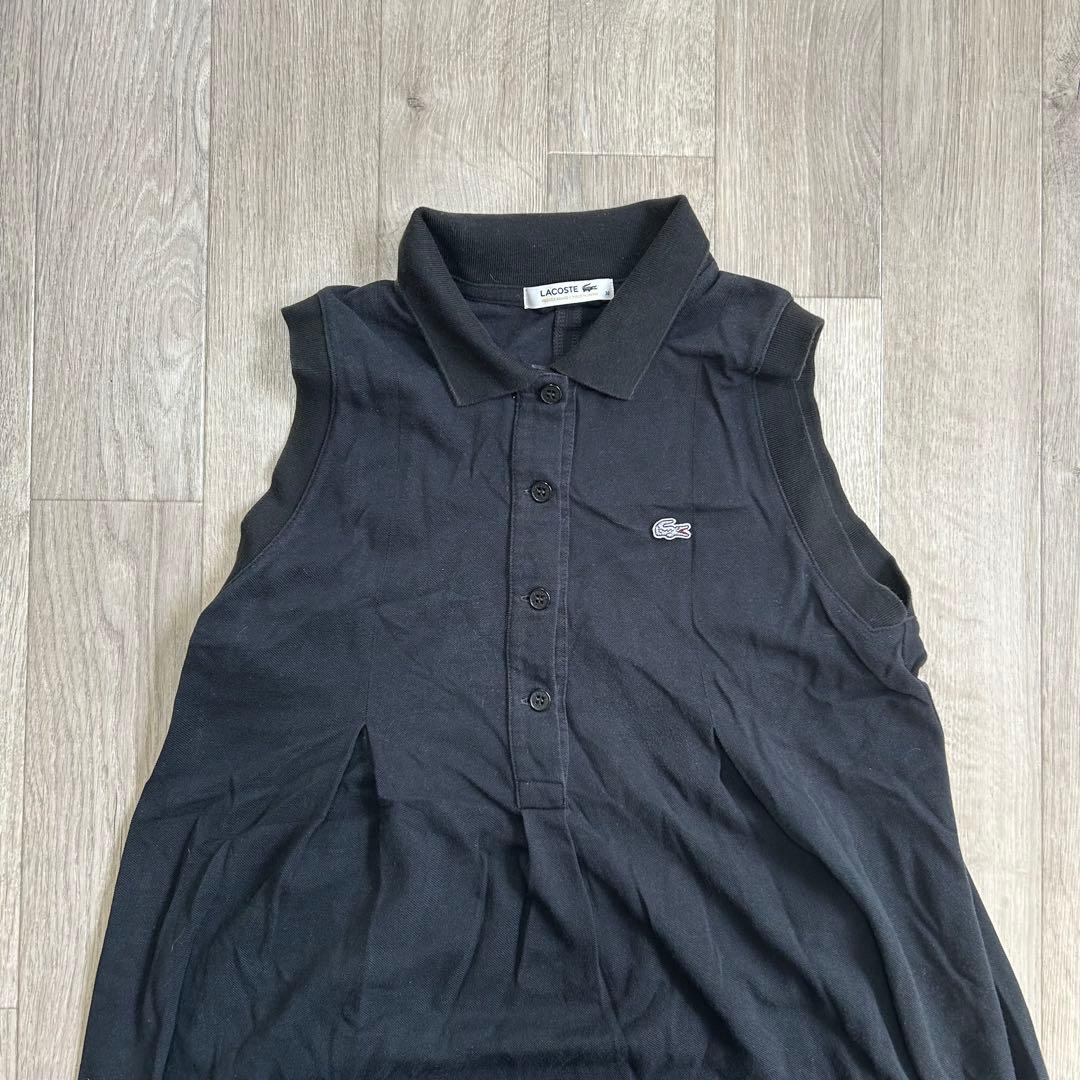LACOSTE 鹿の子 ノースリーブ ポロワンピース ブラック サイズ38 — image 4