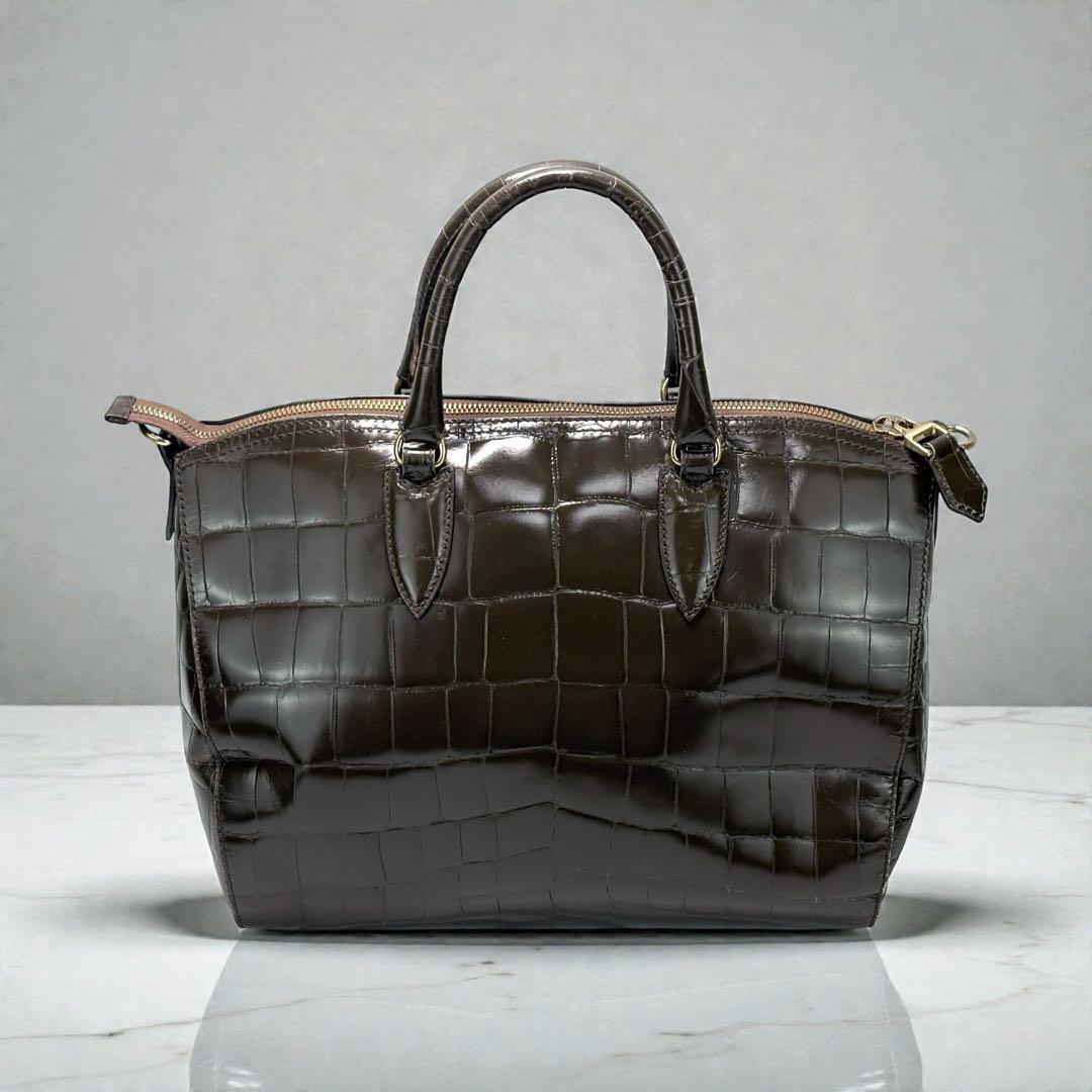 MaxMara　ハンドバッグ　ショルダー　2way　クロコダイル型押し　カーキ — image 3