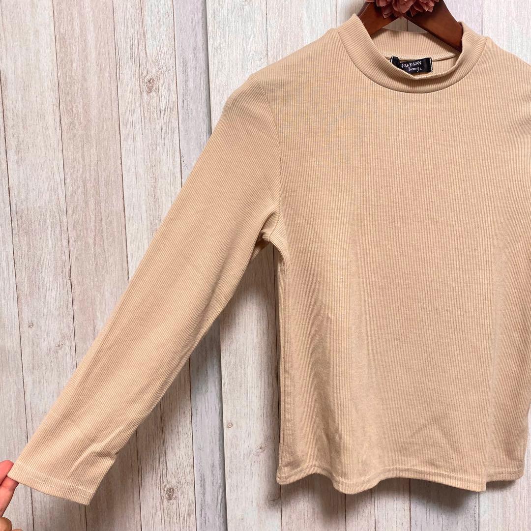 レディースハイネックカットソー☘️長袖トップスベージュ☘️春秋服ストレッチシンプル — image 3