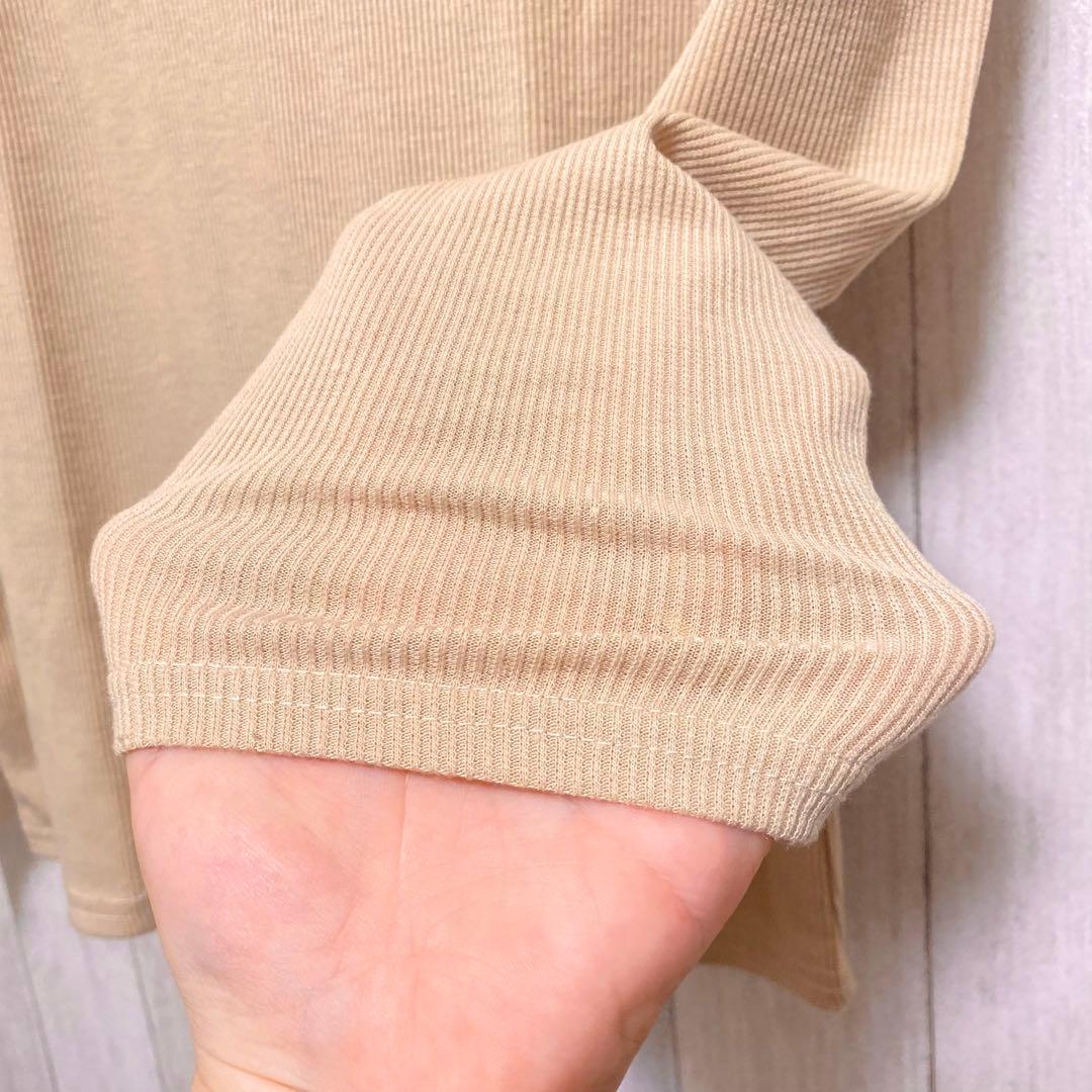 レディースハイネックカットソー☘️長袖トップスベージュ☘️春秋服ストレッチシンプル — image 5