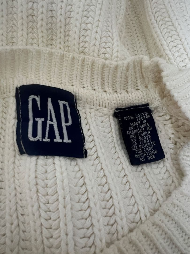 old GAP コットン ニット オフホワイト 90s 紺タグ アイボリー 古着 — image 3