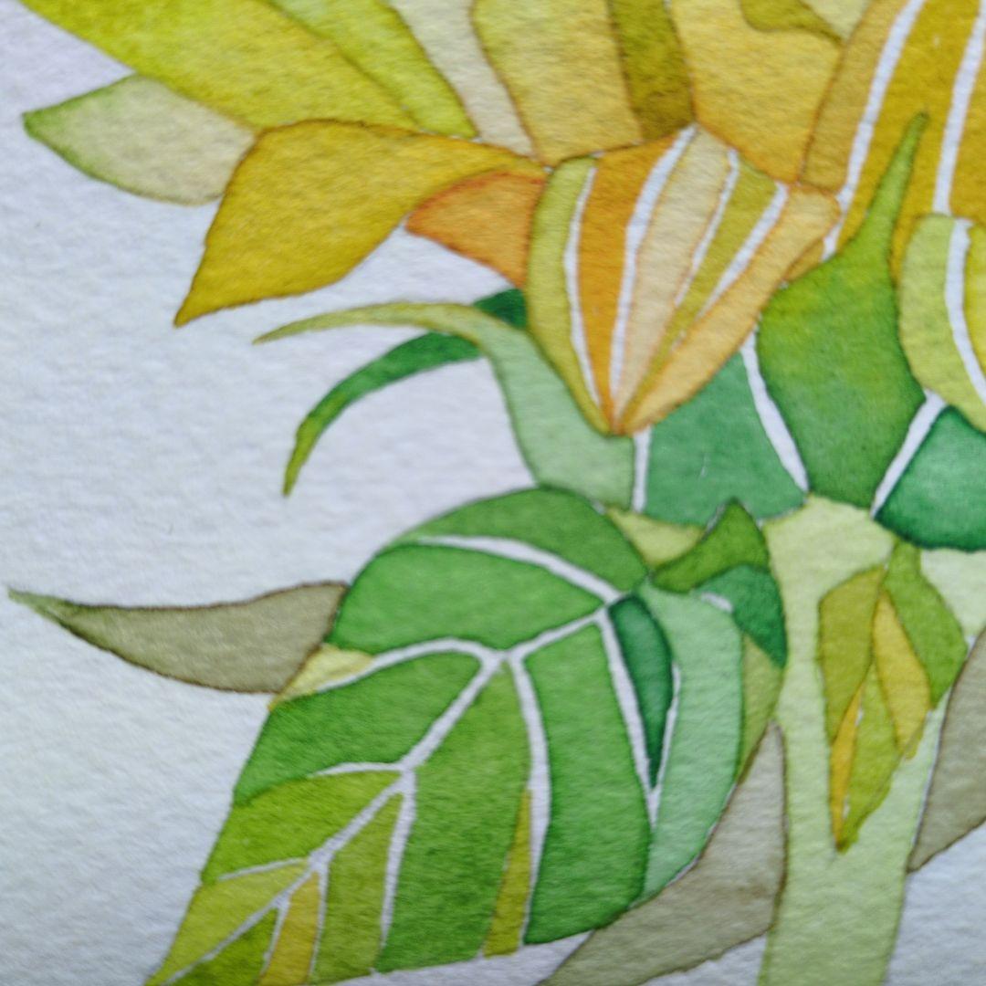 瑞々しいヒマワリとサクランボ（水彩画）（原画） — image 3