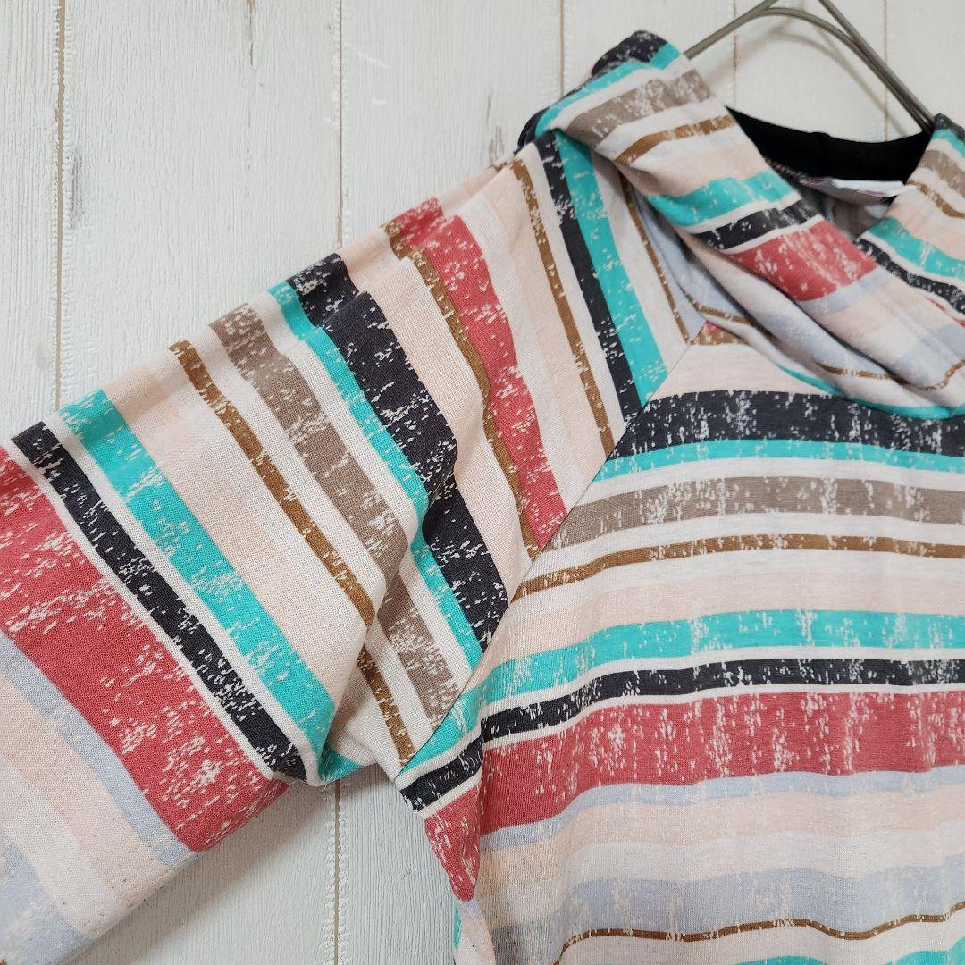 LuLaRoe【M】ルラロー フード付きカットソー ボーダー柄 チュニック丈 — image 4
