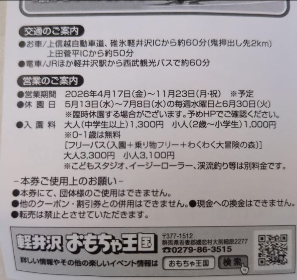 【4枚セット】軽井沢おもちゃ王国 特別入園券 2026.7.31まで — image 4