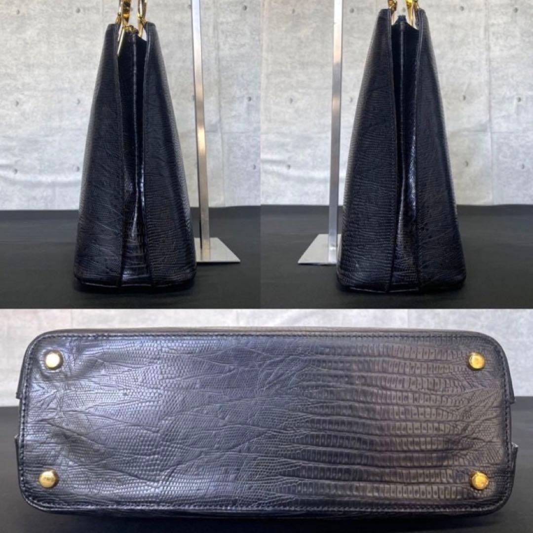 【美品】WAKO 銀座和光 リザード型押し ブラック ゴールド金具 ハンドバッグ — image 5