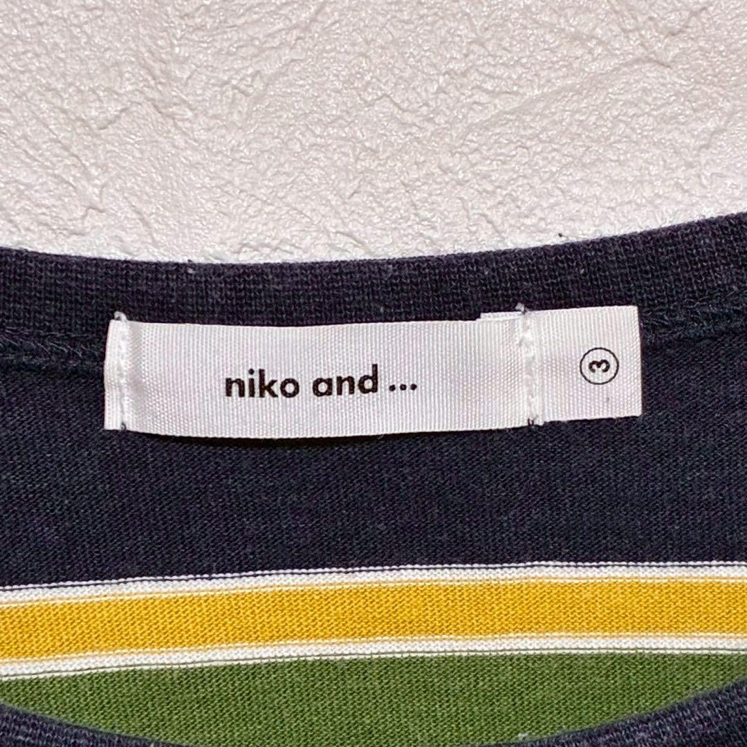 ニコアンド　マルチボーダー柄　ロングTシャツ クルーネック　グリーン　Ｌ — image 4