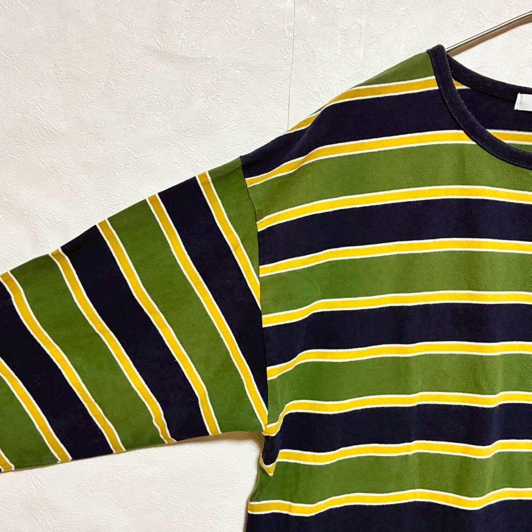 ニコアンド　マルチボーダー柄　ロングTシャツ クルーネック　グリーン　Ｌ — image 5