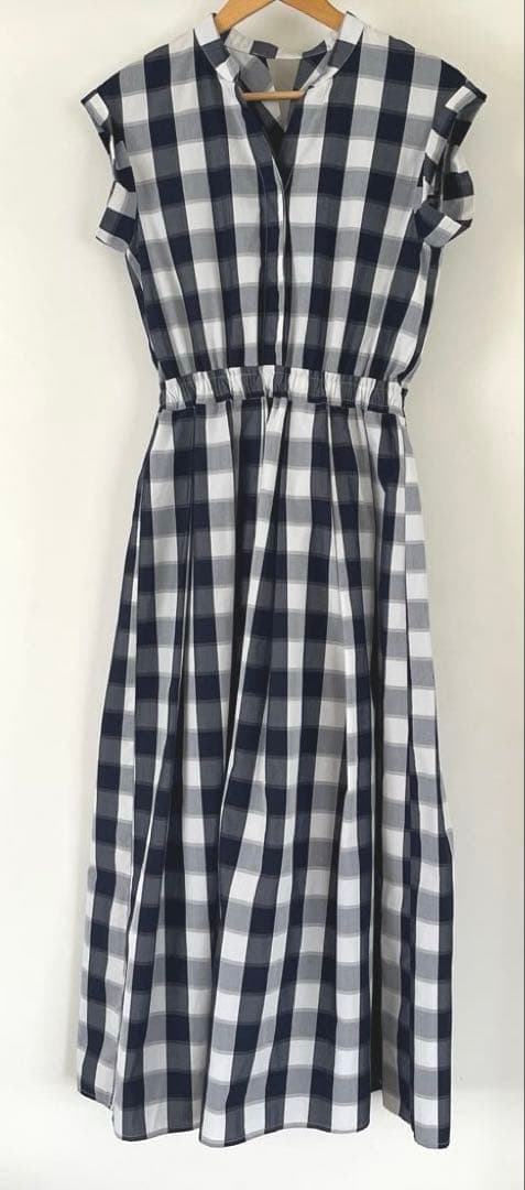 【美品】BEAMS HEARTチェック スキッパーネック ロングワンピース S — image 2