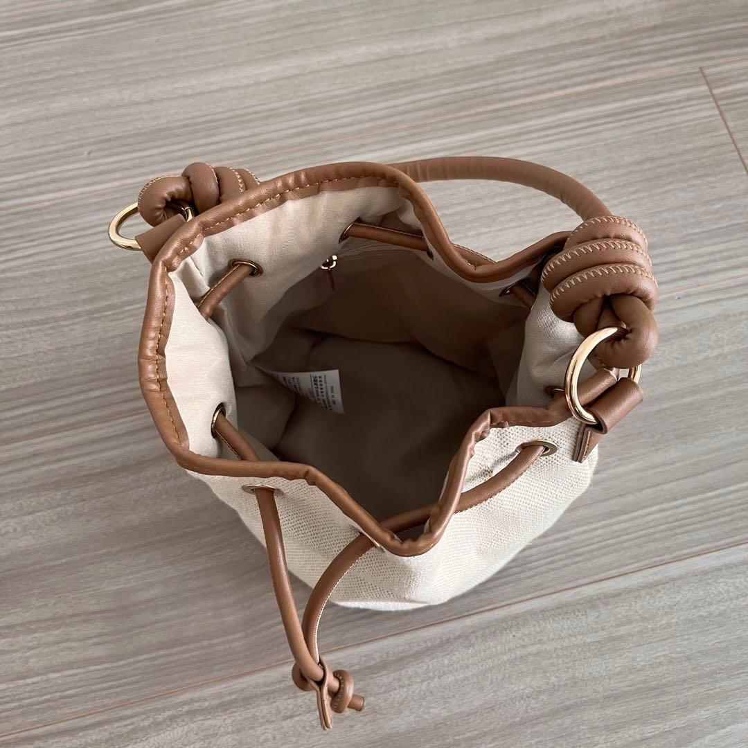 【美品】巾着バケツ2wayバッグ　ハンドバッグ　ショルダー付き　しまむら　ザラ — image 4