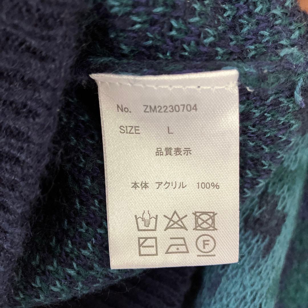 コンファーム CONFIRM 総柄ジャガードクルーネックニット セーター L 青 — image 3