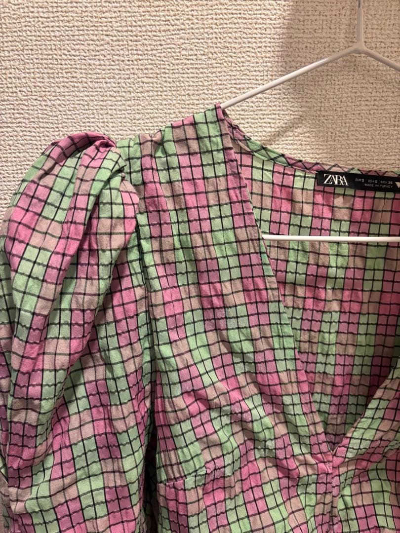 【値下げ中】ZARA チェック柄 パフスリーブ ロングワンピース — image 3