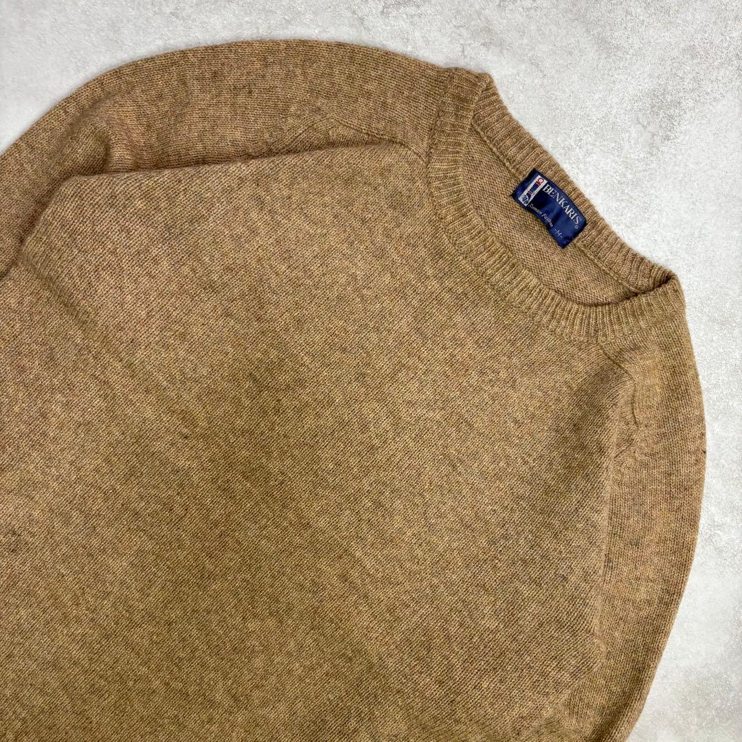 ヴィンテージ エルボーパッチ ウールニット セーター ベージュ M レトロ — image 3
