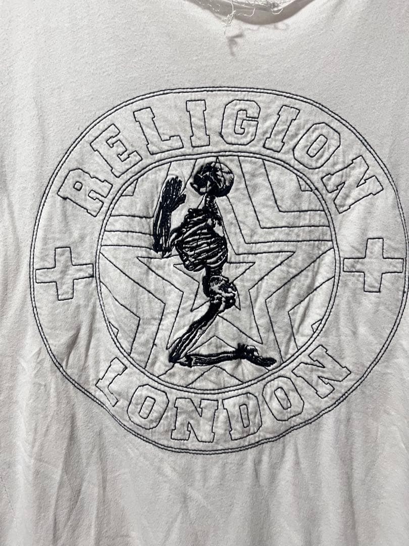 RELIGION LONDON スカル刺繍 Tシャツ ホワイト 古着 — image 2