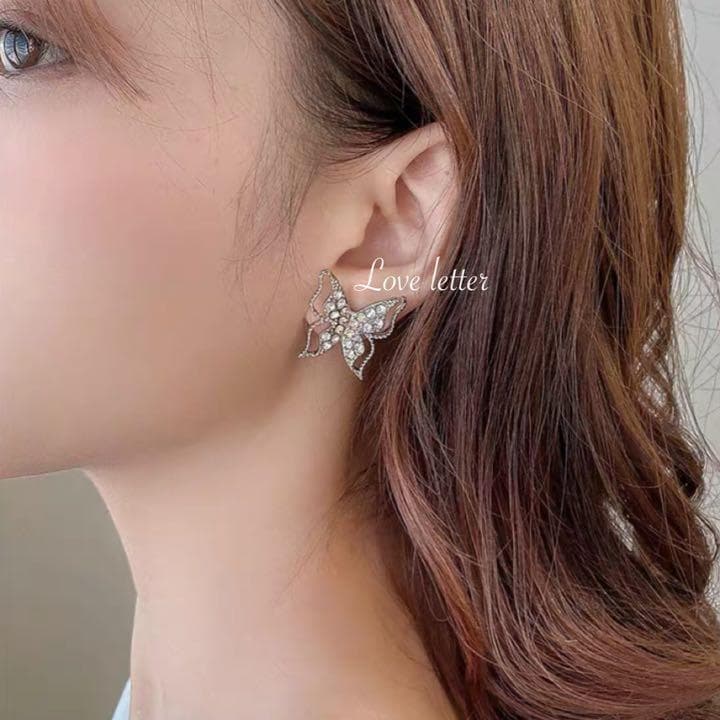 No.628 クリスタルシルバービジューバタフライイヤリング 韓国 蝶々 量産型 — image 2