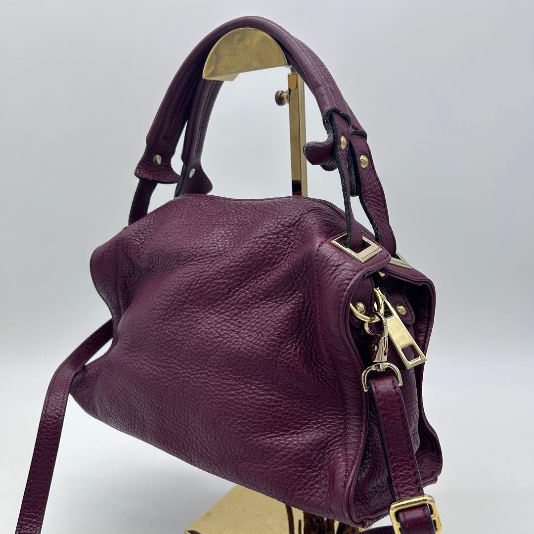 C348 SANDRO 2way ミニボストン ショルダー ボルドー レザー — image 2