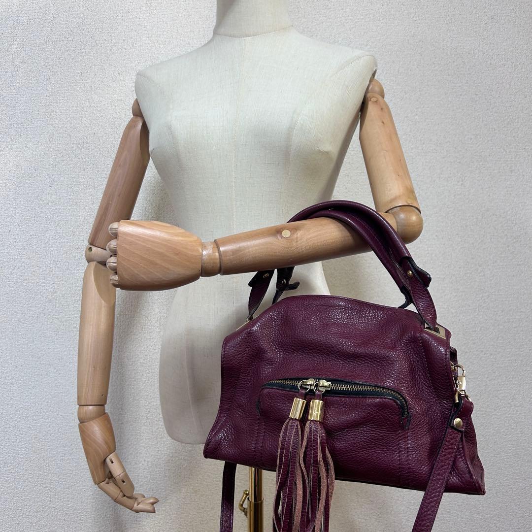 C348 SANDRO 2way ミニボストン ショルダー ボルドー レザー — image 3