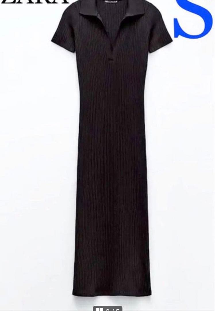 ZARA コットン リブ ポロネック ワンピ 黒 ブラック — image 3