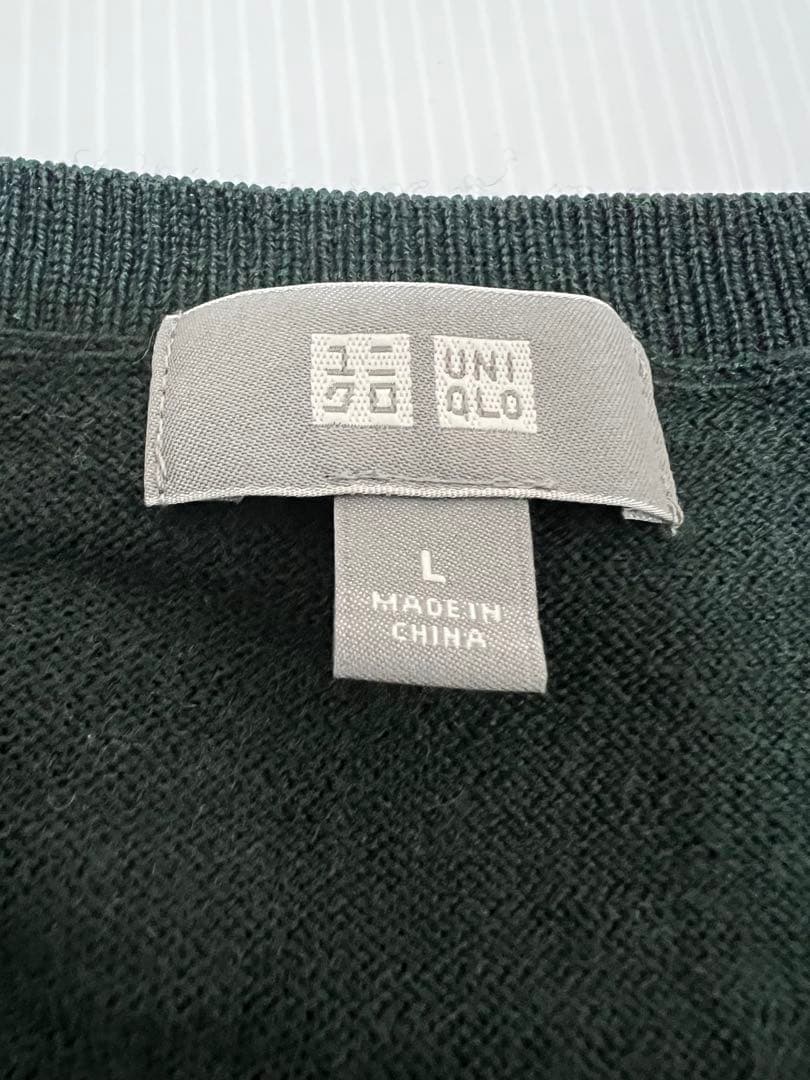 ユニクロ UNIQLO ピュアウール セーター ニット グリーン Vネック L — image 2