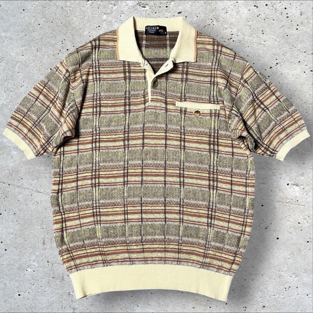 【日本製リネン混】90s ヴィンテージ 総柄サマーニット ポロシャツ メンズM — image 2