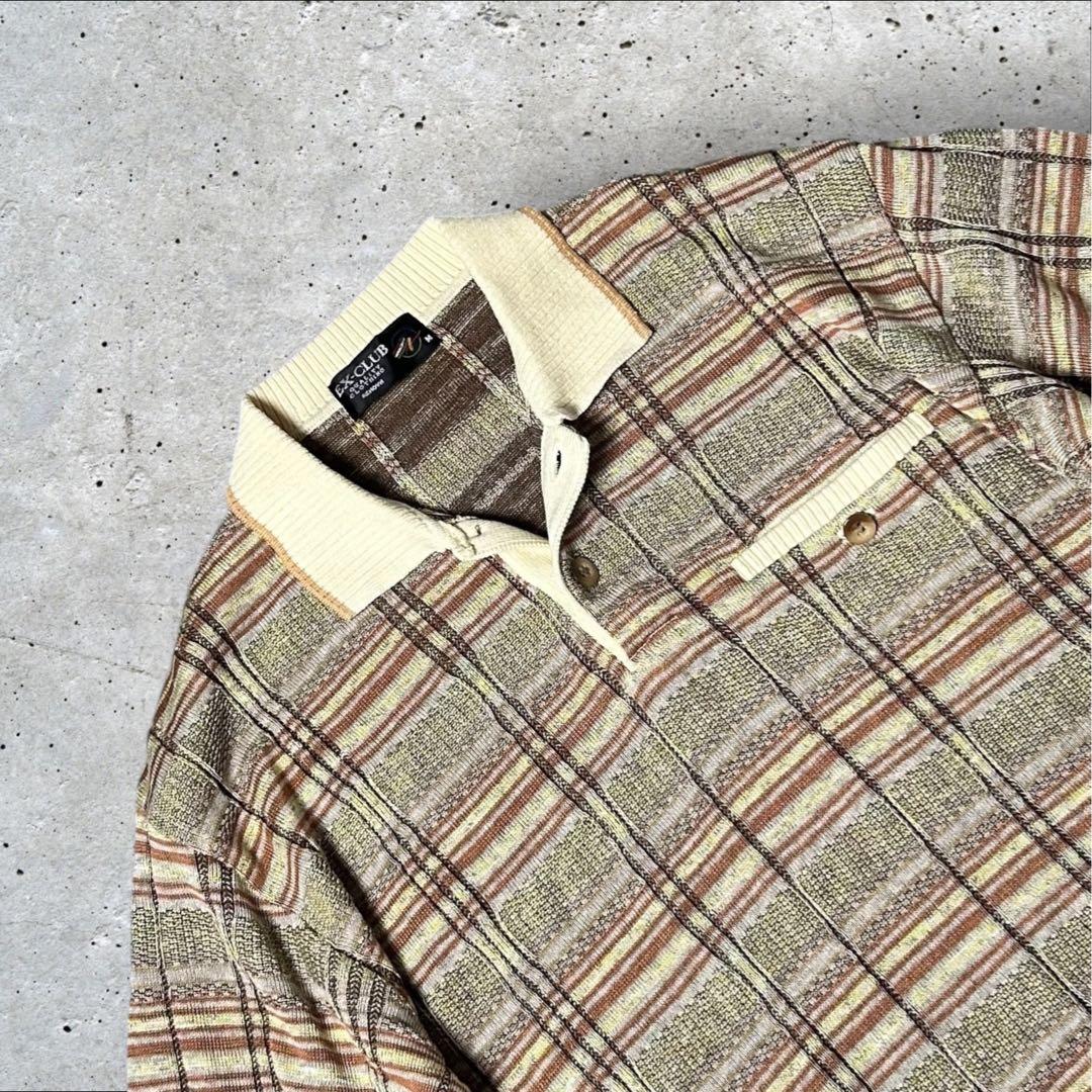 【日本製リネン混】90s ヴィンテージ 総柄サマーニット ポロシャツ メンズM — image 3