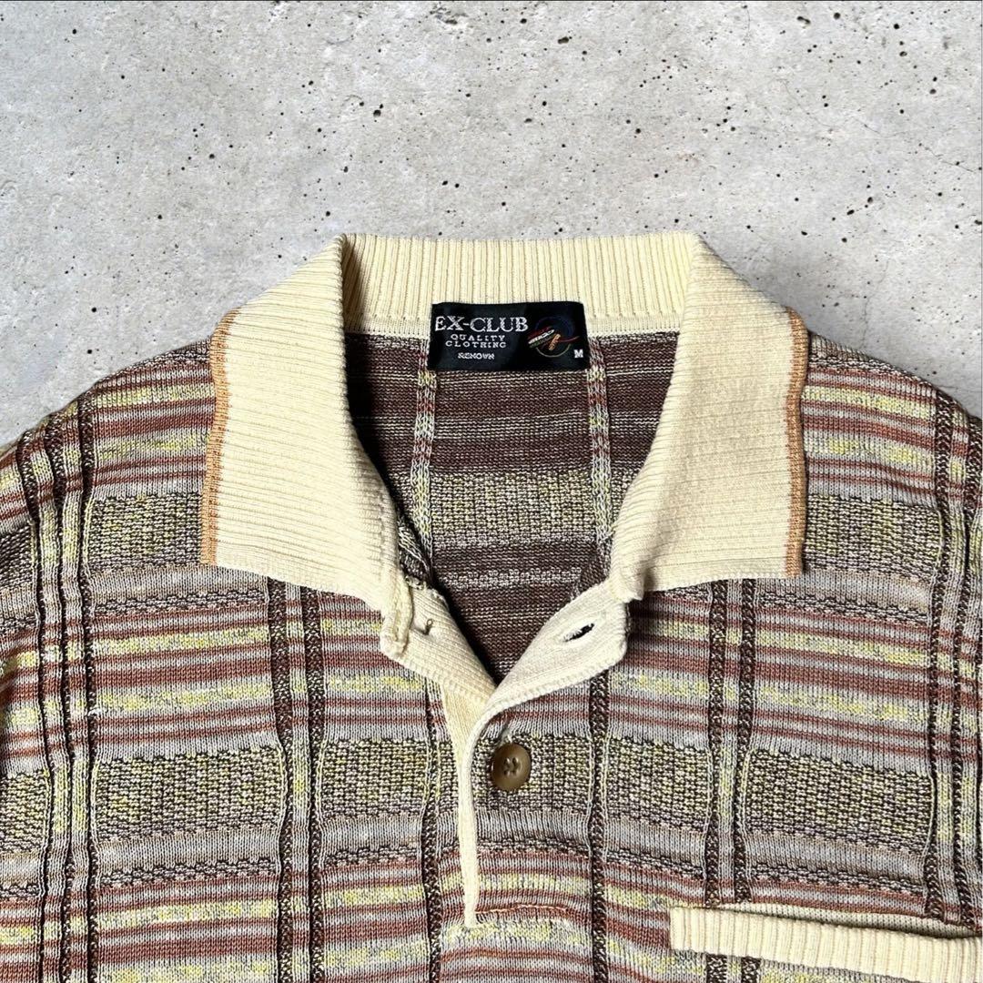 【日本製リネン混】90s ヴィンテージ 総柄サマーニット ポロシャツ メンズM — image 5