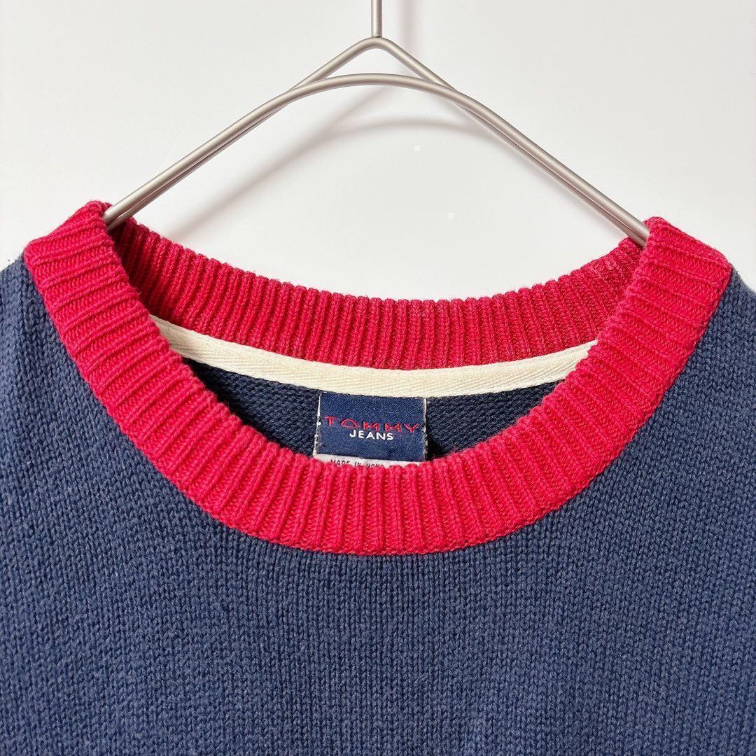 希少◆ TOMMY JEANS 00s 90s ニット ロゴ ネイビー L 古着 — image 2