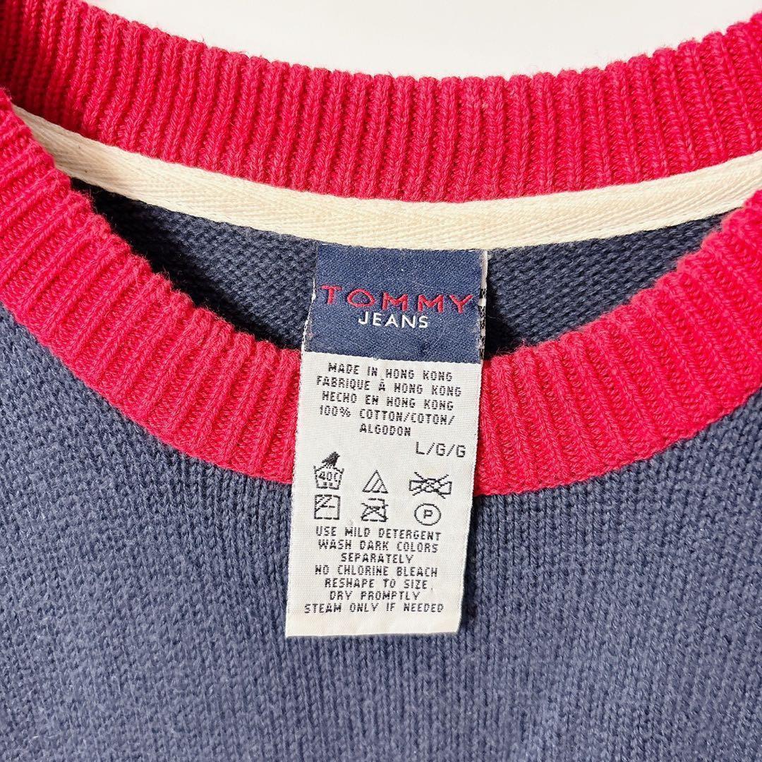 希少◆ TOMMY JEANS 00s 90s ニット ロゴ ネイビー L 古着 — image 3