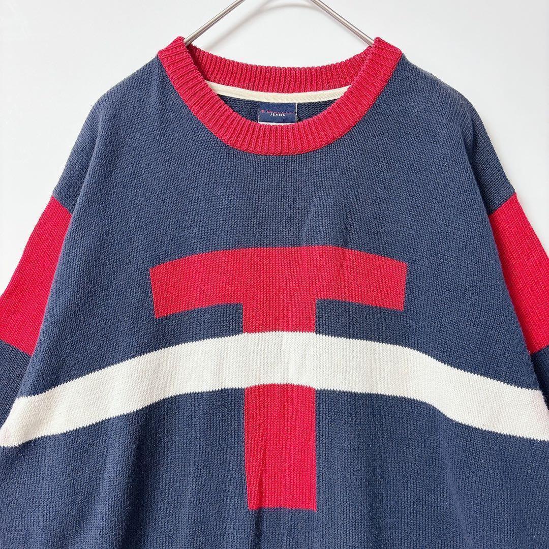 希少◆ TOMMY JEANS 00s 90s ニット ロゴ ネイビー L 古着 — image 5