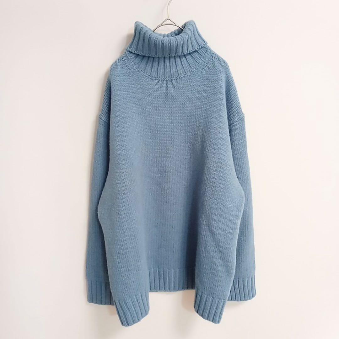 GU タートルネック 長袖 ニット ブルー　XL 毛混合　伸縮性　☆3439 — image 2