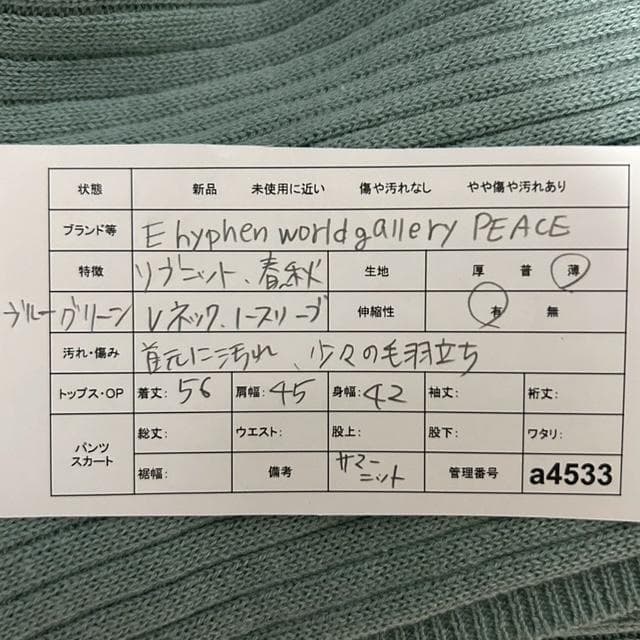 イーハイフンワールドギャラリーピース リブニット ノースリーブ ブルーグリーン — image 2