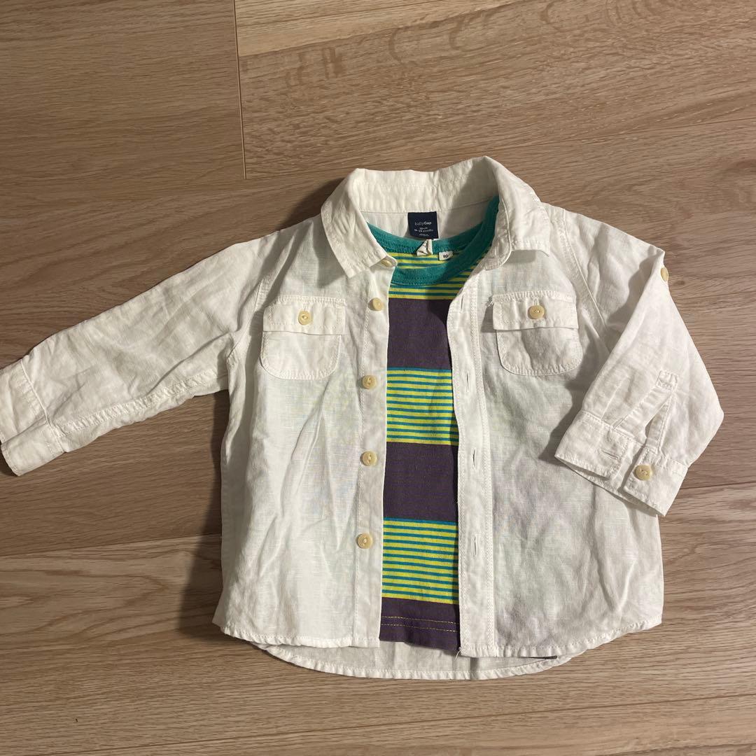 90サイズ　【セット】白シャツ　長袖シャツ&タンクトップ　ストライプ　可愛い — image 2
