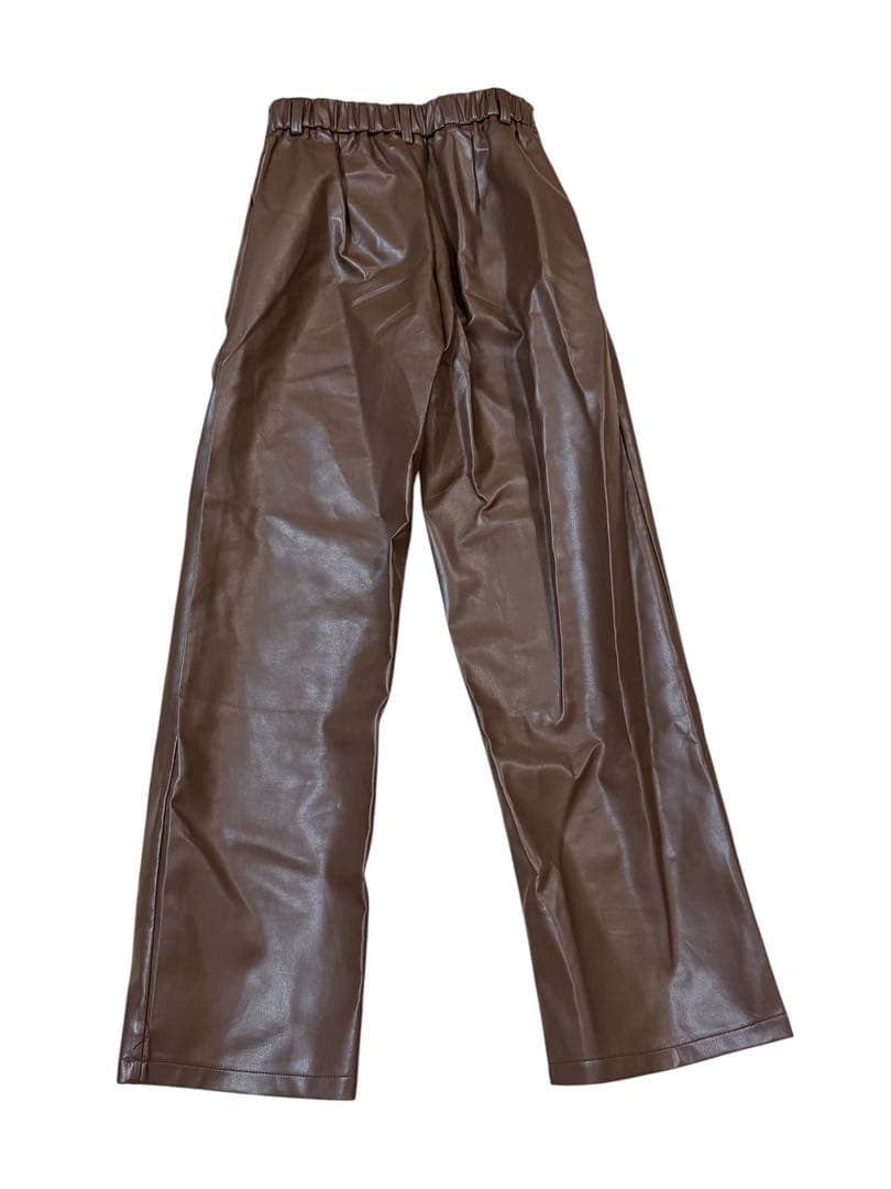 ブラウン 合成皮革 ワイドレッグパンツ M — image 2