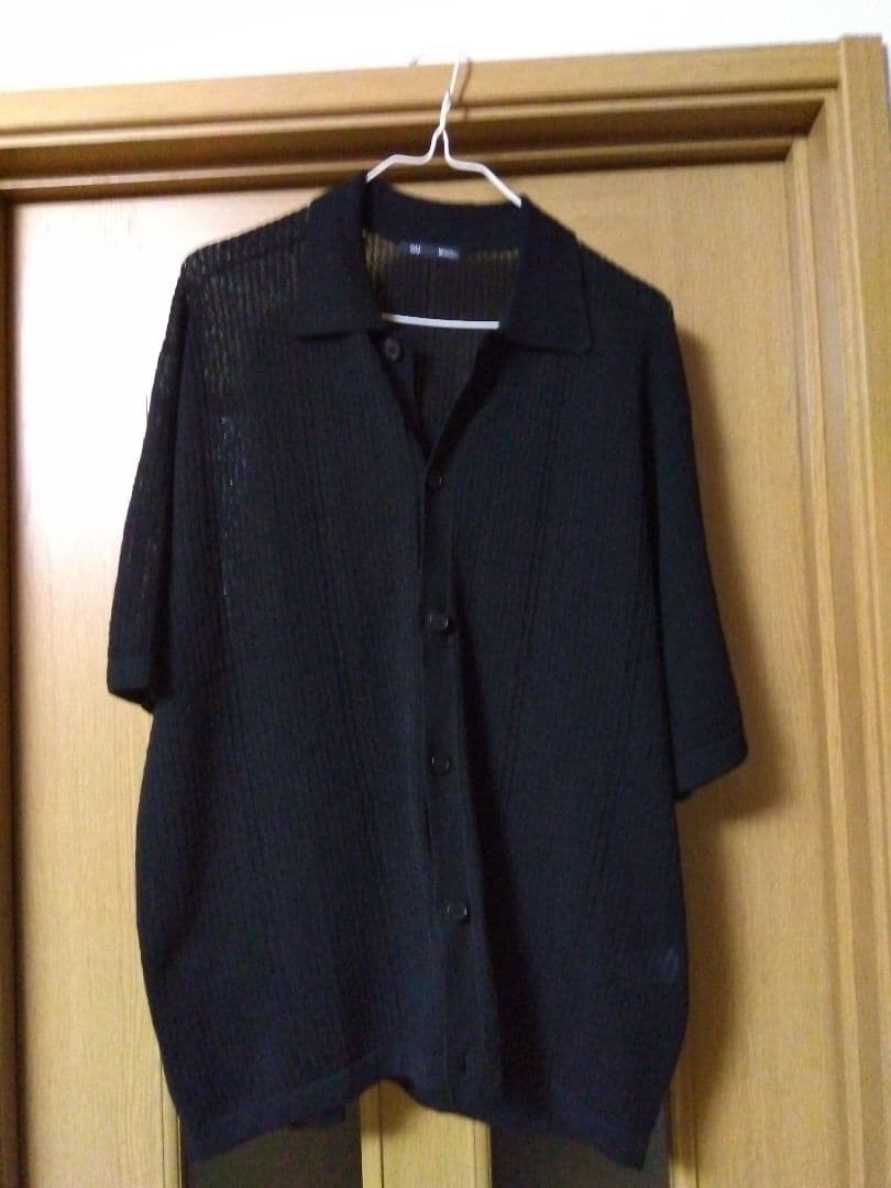 GU ウォッシャブルブークレニットシャツ ブラック M — image 2