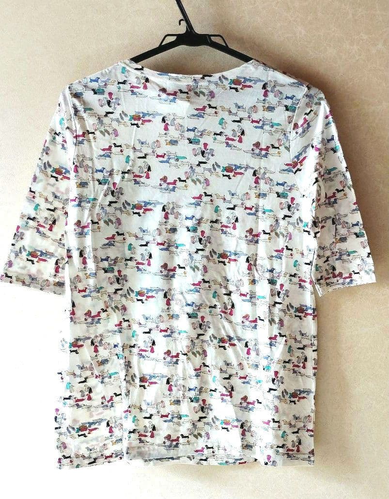 【新品】ダックスフント 五分袖 Tシャツ 犬柄 M～Lサイズ　ホワイト　コットン — image 3