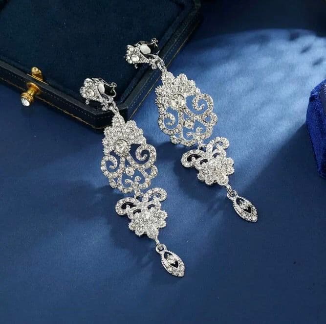 イヤリング　シルバー　ラインストーン　レディース　結婚式　パーティー　ステージ — image 4